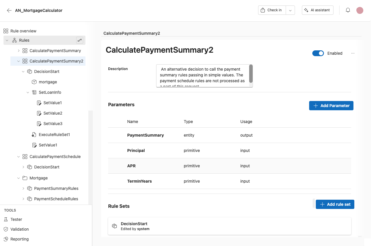 Screenshot showing an example decision