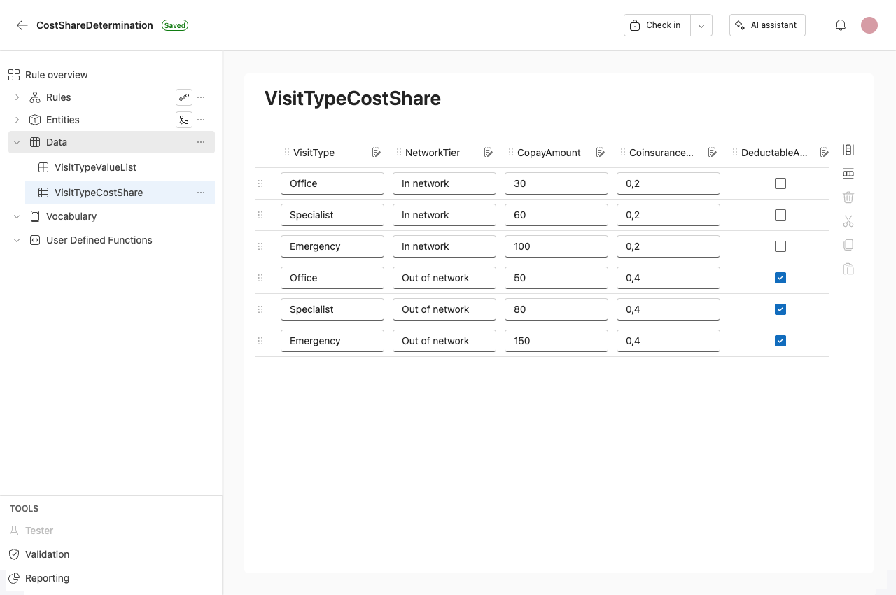 Screenshot showing an example of an Inline table