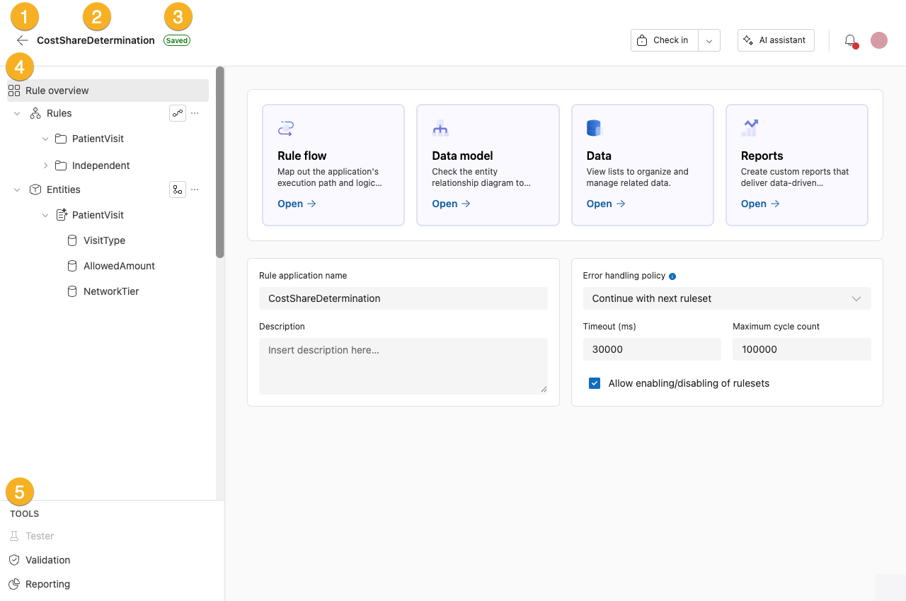 Screenshot showing the navigation panel in a rule application