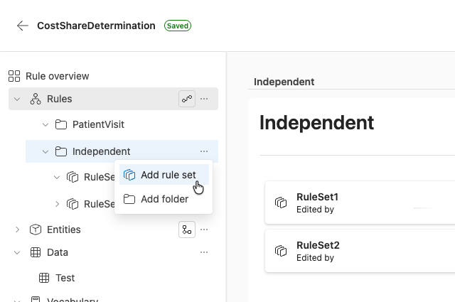 Screenshot showing where to add an independent rule set