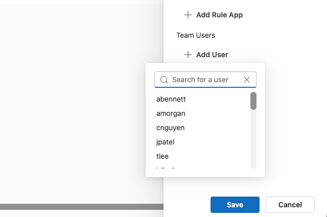 Screenshot showing selector for users