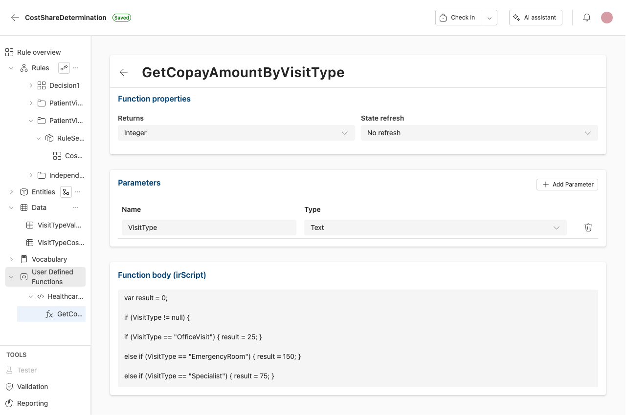 Screenshot of edit UDF view