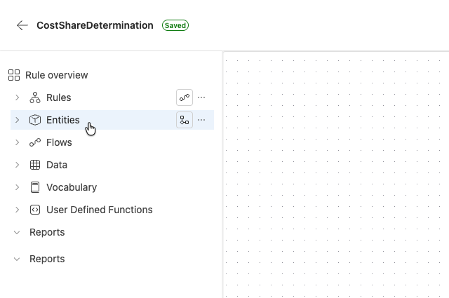 Screenshot of the entities menu in the navigation menu