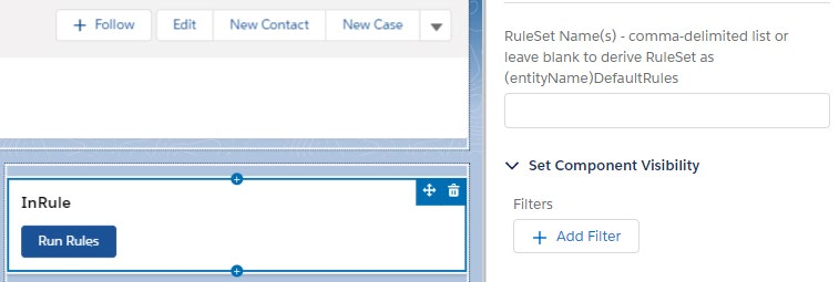 Page layout preview showing the InRule component with a single Run Rules button