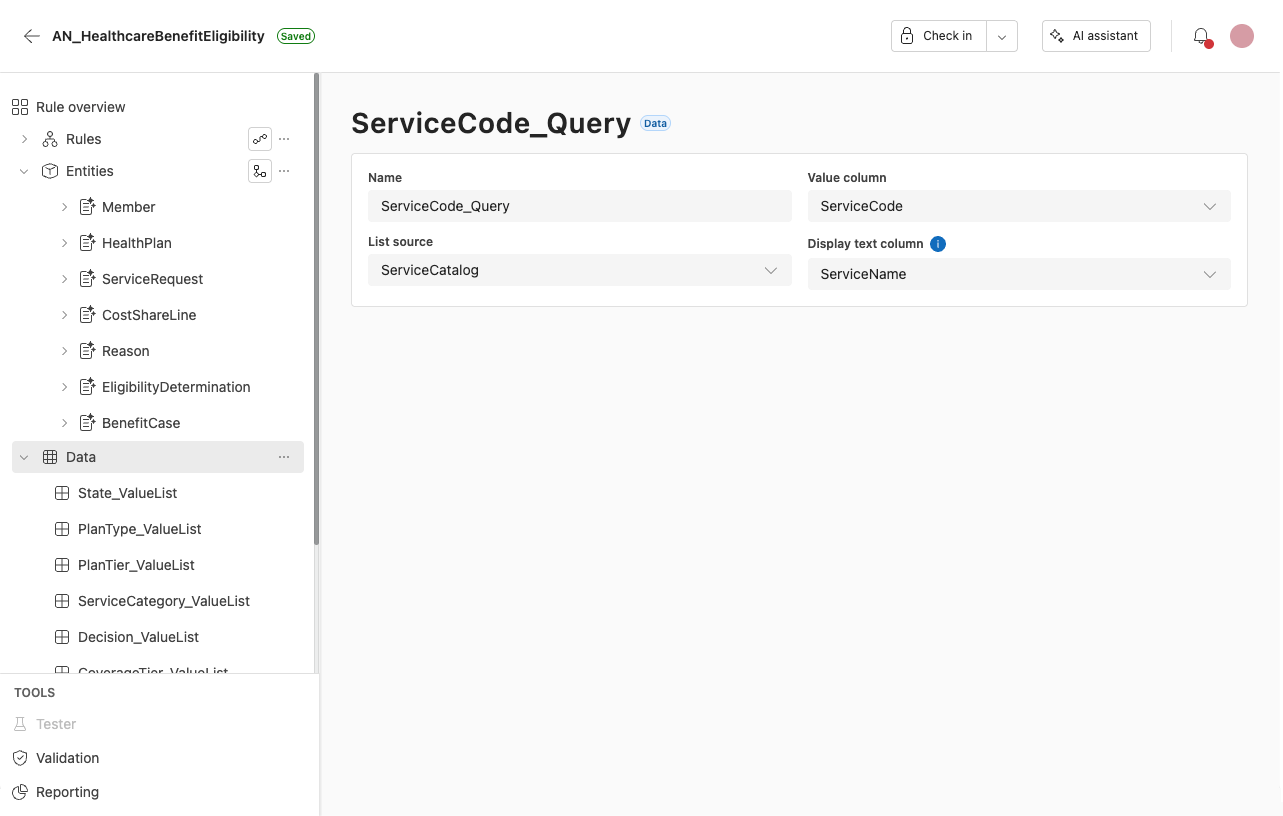 screenshot showing an example of a query-driven value list