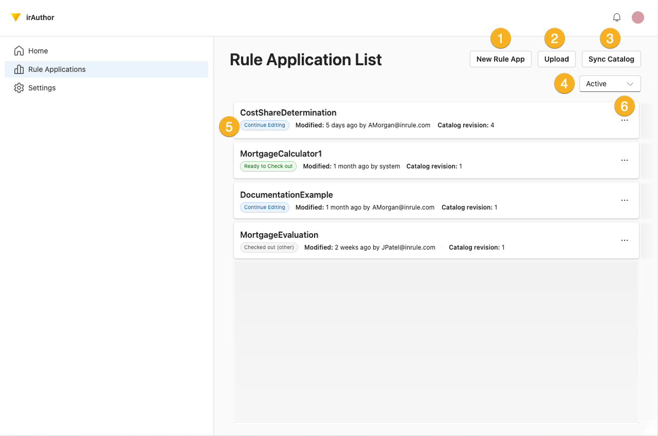 Screenshot of the rule application list.