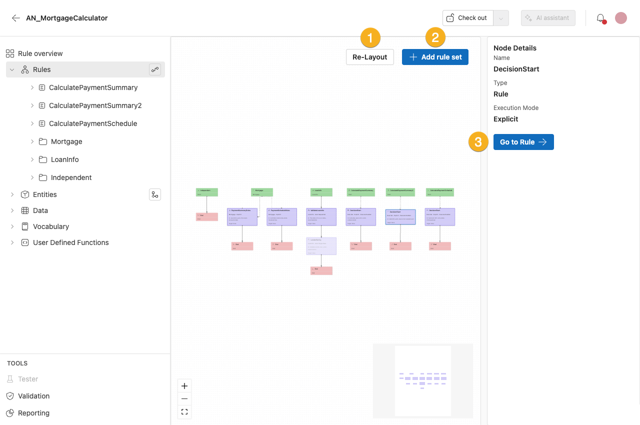 Screenshot showing rule flow features