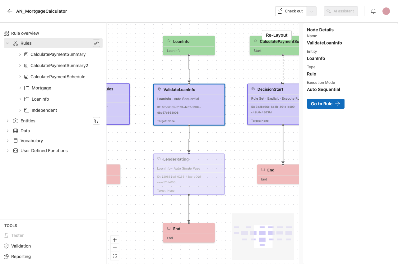 Screenshot showing node selection in a rule flow