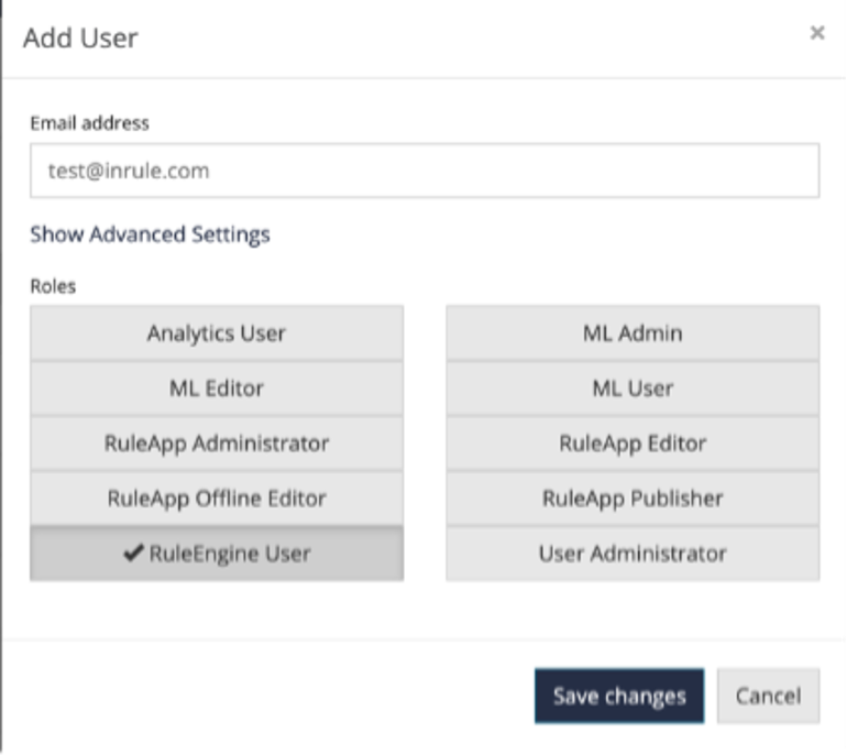 screenshot of adding rule engine user role